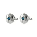 Silver cufflinks for men with deep blue crystal zircon and vintage radial pattern - Silver Sunburst Inlaid Blue Stone Style (B1296-2)