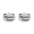 Polished silver oval cufflinks with Groom's Friend engraving for wedding shirt sleeves - English Alphabet Series Style (B1224)