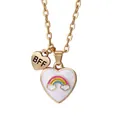 Gold BFF heart necklace for girls with a colorful rainbow pendant on a fine chain link - Gold Double Heart Rainbow Cloud (A2720-1)