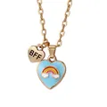 Goldene BFF-Freundschaftskette mit Regenbogen-Herzanhänger und blauem Glitzer-Emaille - Gold Doppelherz BFF (A2720-2)