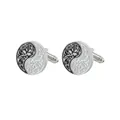 Pair of silver cufflinks featuring round Yin Yang Tai Chi design with Tree of Life patterns - Silver Tai Chi Tree Style (B1283-1)