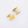Macro shot of polished square gold cufflinks for men with classic T-link closure detail - Rectangular Gold