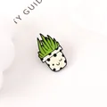 Cute cartoon cactus enamel brooch with green succulent and white polka dot pot for bags - Cartoon Smiley Green Plant Style (C2016-1)
