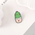 Cute green cactus enamel pin in a pink pot with smiley face for backpacks and clothing - Pink Pot Cute Cactus Style (C2016-2)