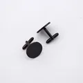 Macro detail of black polished stainless steel shirt cufflinks with T-shaped swivel closure - Round Black