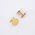 Detailed close-up of pair of polished gold round stainless steel shirt cufflinks - Round Gold