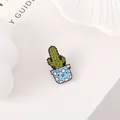 Cute cactus enamel pin with dark green plant and pink polka dot blue pot charm - Blue Polka Dot Pot Dark Green Cactus Style (C2016-3)
