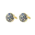 Classic round gold and dark blue enamel cufflinks with bullet back closure for men - Gold Blue Cloud Style (B1288-1)