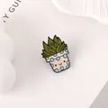 Cute cactus enamel pin with blue dots and a smiley face on a pink pot variant - Blue Polka Dot Pink White Pot Succulent Style (C2016-4)