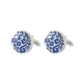 Silver cufflinks with blue enamel round cloud pattern for men's formal shirts - Silver Blue Cloud Style (B1288-2)