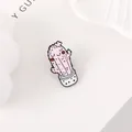 Süße Cartoon Rosa Kaktus Emaille Brosche mit Blume in weißem gepunktetem Topf - Rosa Kaktus Weiß Punktmuster Topf Stil (C2016-7)