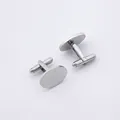 Macro detail of polished stainless steel oval cufflinks for men with T-link swivel back - Oval Silver