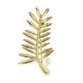 Golden palm leaf brooch with white pearl accent and secure pin for elegant suits - Palm Leaf Pearl Style (C1971-2)