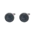 Boutons de manchette ronds argentés avec incrustation de marbre gris tourbillon - Texture Marbre Bleu-Gris Argenté (B1311-3)