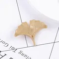 Elegant matte gold ginkgo leaf brooch pin with detailed natural leaf vein texture - Matte Gold (C2070-2)