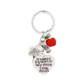 Llavero de plata para profesor con manzana roja, búho y colgante de corazón grabado - Estilo Corazón con Texto Big Heart Shape Minds (D1320-5)
