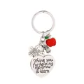 Llavero de regalo para profesores con dije de corazón, manzana roja y búho plateado - Estilo Corazón con Texto Helping Me Grow (D1320-6)