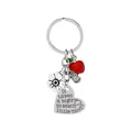 Portachiavi insegnante argento con mela rossa e ciondolo a cuore inciso in argento - Stile Grande Cuore per Insegnare (D1319-2)