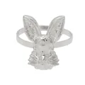 Silver metal rabbit napkin ring featuring detailed bunny head engraving for Easter table decor - Bright Silver (Z1017-2)