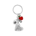 Portachiavi regalo per insegnanti con ciondoli a cuore gufo e mela rossa incisa - Stile Lavoro del Cuore (D1319-4)