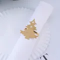 Servilletero dorado con forma de árbol de Navidad y copos de nieve sobre servilleta - Árbol de Navidad Hueco (Z1042-2) / Dorado