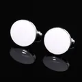 French style silver round cufflinks with white enamel inlay for men dress shirts - White (Cufflinks)