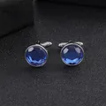 Gemelos redondos plateados con piedra de cristal azul oscuro para trajes formales - Azul Oscuro (B1314-1)