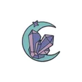 Enamel brooch with crescent moon star and purple crystal clusters on white background - Moon and Crystal Shape (C2086-3)