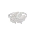 Polished silver leaf napkin ring with detailed metallic veins on a white background - Silver