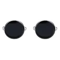 Classic silver-tone cufflinks with round black enamel inlay for men's formal shirts - Black (Cufflinks)
