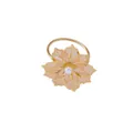 Elegant gold flower napkin ring with hollow mesh petals and a central white pearl - Gold