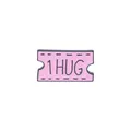 Roze emaille speldje in de vorm van een ticket met de zwarte tekst 1 HUG erop - 1 HUG Stijl / Roze Hug Stijl (C2011-2)