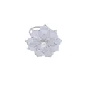 Silver flower napkin ring with hollow petals and a pearl center for table decor - Silver
