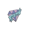Pink and purple diamond enamel pin with light blue ribbon and get lost lettering - Diamond with Ribbon Shape (C2086-2)