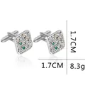 Boutons de manchette carrés pour hommes avec pierres vertes et fini texturé - Style Carré Incrusté de Strass (P1073)