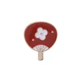 Detailed close-up of a red and white round folding fan brooch with gold alloy edges - Red Flower Fan (C2008-2)