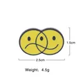 Detail showing dimensions of overlapping yellow smiley face enamel pin for Halloween - Yellow Double Expression Style (C2007)