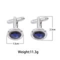 Polished silver cufflinks with oval blue gemstone, dimensions 1.5cm by 2.3cm - Oval Deep Blue (B1319)