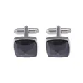 Pair of square cufflinks with dark starry stones and polished silver metal finish - Square Blue Goldstone Style (B1327)