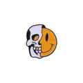 Halloween skull and yellow smiley face split enamel pin in creative metal alloy badge - Half Skull Smiling Face (C2009-1)