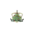 Gold Christmas tree napkin ring with green enamel and red crystal accents for table decor - Green Christmas Tree (Z1046-2)