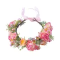 Ghirlanda di rose rosa e arancioni con foglie verdi e nastro di seta per acconciatura sposa - Stile Rosa Arancione Rosa (W1028)