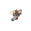 Golden Christmas napkin ring with colorful rhinestones featuring stocking and candy cane - Santa Claus Sock Style (Z1046-4)