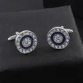 Gemelli da polso in argento da uomo con smalto blu intenso e diamanti di cristallo - Stile Tondo Argentato con Smalto Blu e Strass (B1317-1)