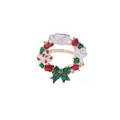 Golden Christmas wreath napkin ring with red berries, white buds and a green enamel bow - Green Bow Wreath (Z1046-6)
