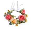 Böhmischer Blumenkranz mit rosa Rosen und Gänseblümchen für Braut-Hochzeitshaarschmuck - Rosa Kombination (W1038)