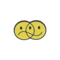 Yellow enamel pin with unique double circle smiley face design in polished alloy finish - Overlapping Faces Style (C2007)