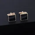 Square gold alloy cufflinks with black enamel inlay in a classic bullet back design - Gold Square Style (B1331-2)