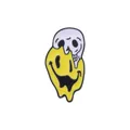 Broche émaillée tête de mort souriante fondante jaune et blanche pour Halloween - Crâne de Visage Souriant Fondant (C2009-2)
