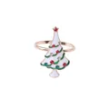 Golden napkin ring featuring white enamel Christmas tree with colorful rhinestones - White Enamel Tree (Z1046-11)